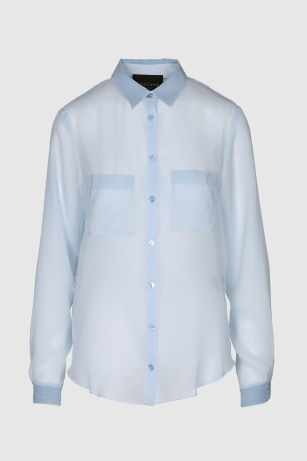 Seidenbluse, Damenbluse, transparent, blau, rosa, schwarz, lila, Farbverlauf