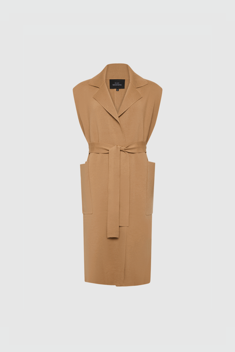 Gestrickte Weste aus Merinowolle in Camel