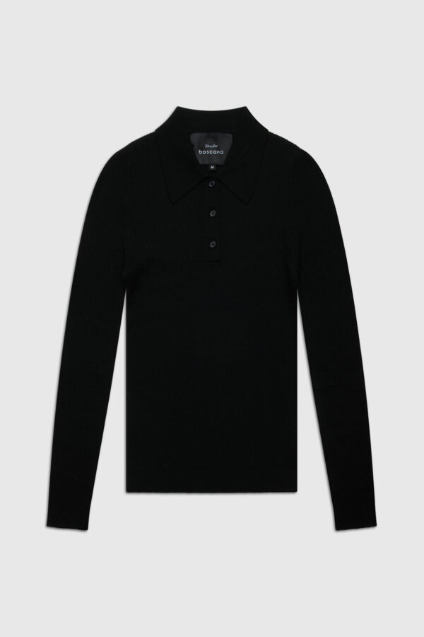 Polo, Pullover mit Polokragen, schwarz, creme, grün, langer Arm