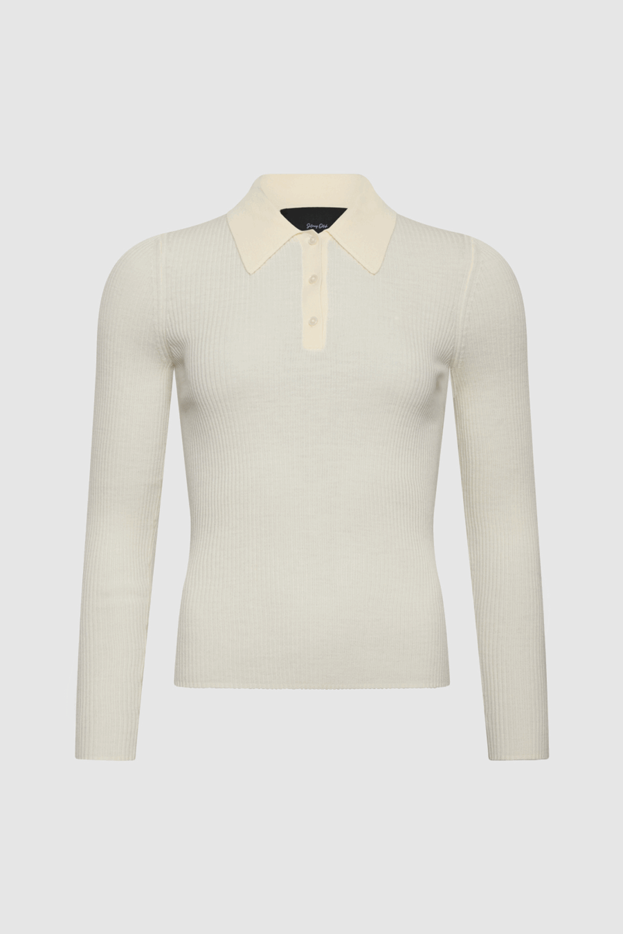 Polo-Pullover aus gerippter Merinowolle in Creme