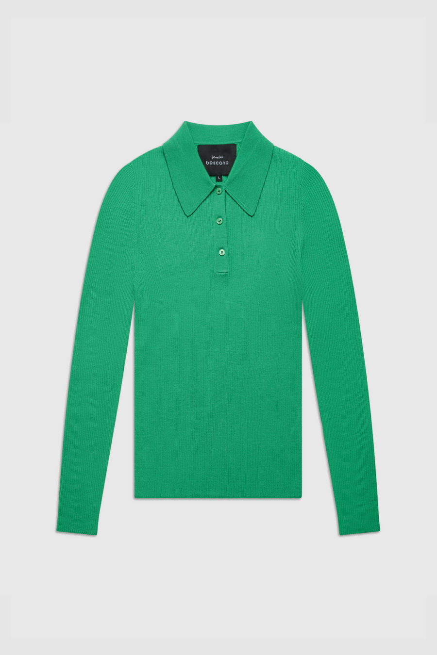 Polo-Pullover aus gerippter Merinowolle in Grün