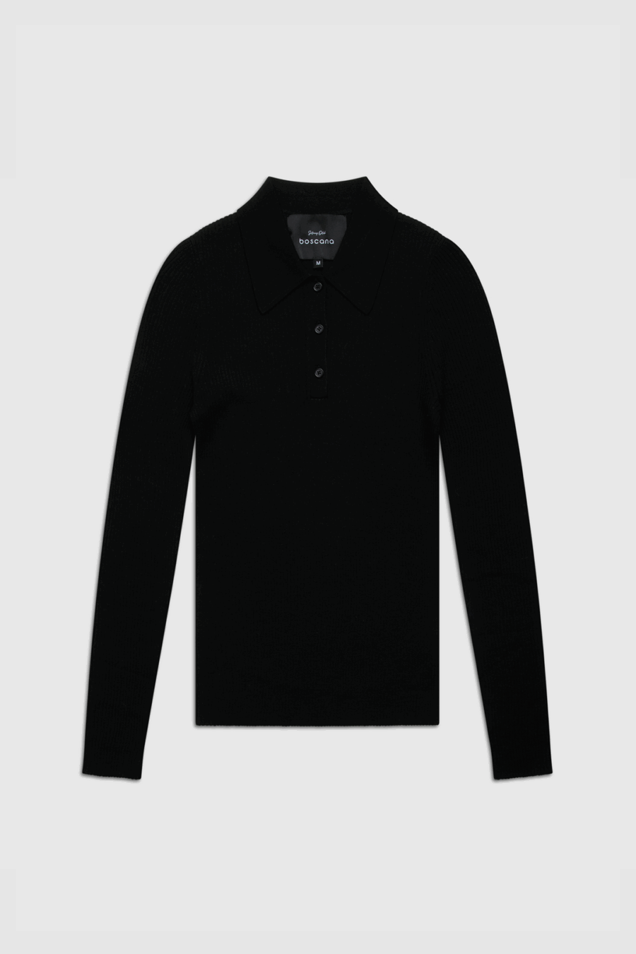 Polo-Pullover aus gerippter Merinowolle in Schwarz