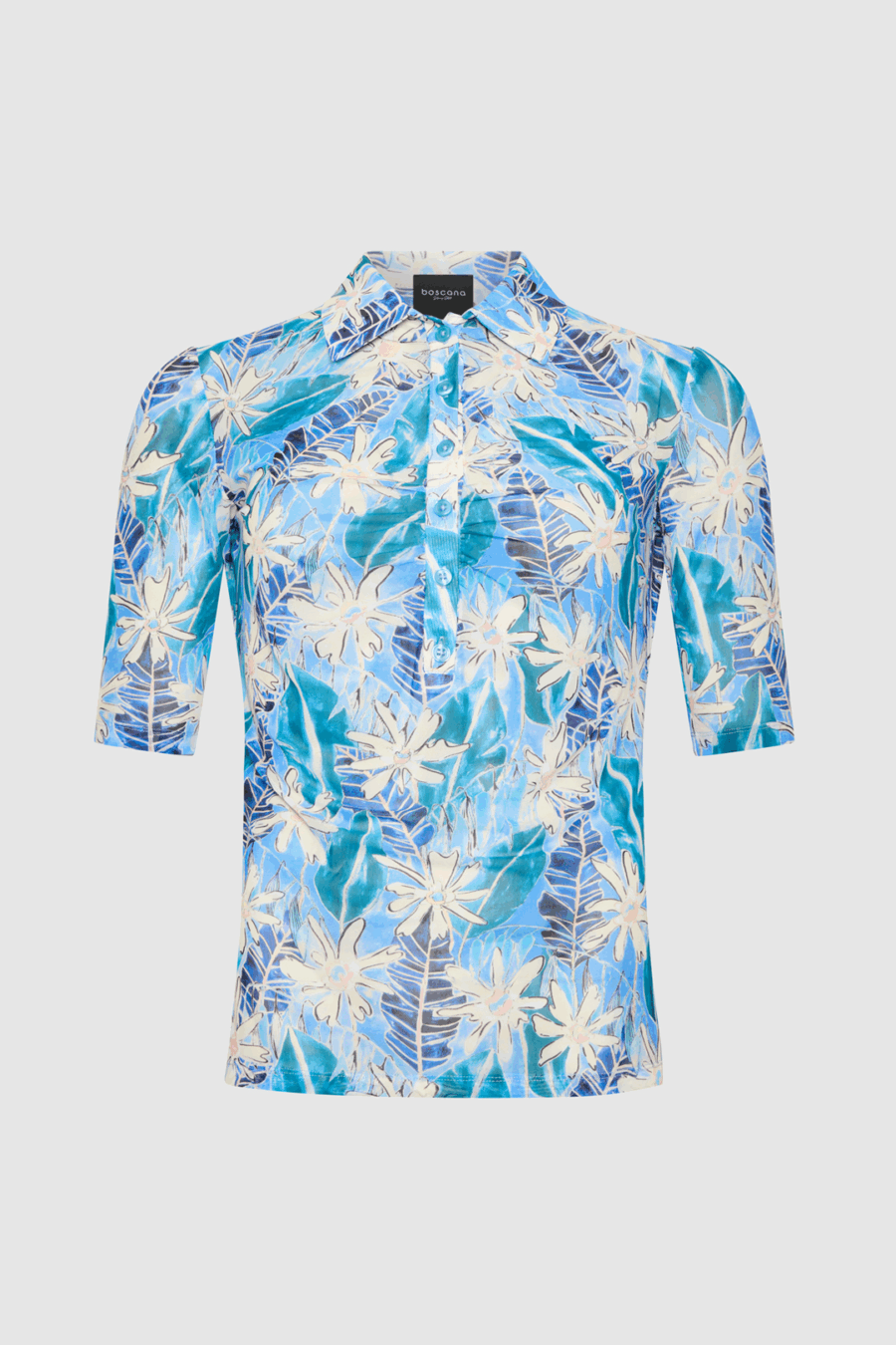 Transparente Polobluse in Blaunuancen