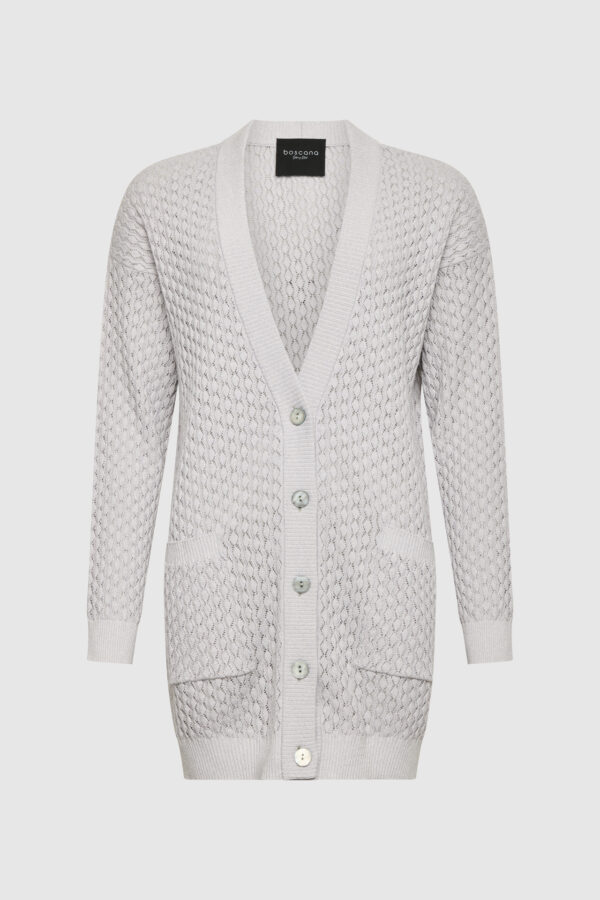 Strickjacke, lange Jacke, grau, Lurex, Kaschmir