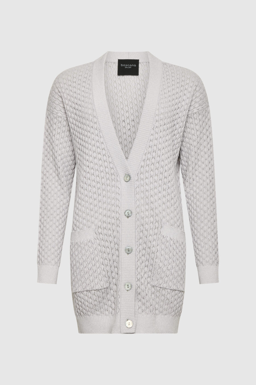 Strickjacke, lange Jacke, grau, Lurex, Kaschmir