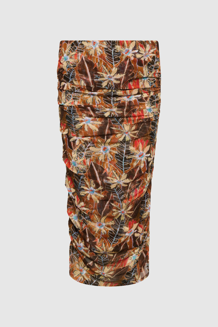 Rock braun, transparent Flower Print, blau, braun, elastisch, Raffungen