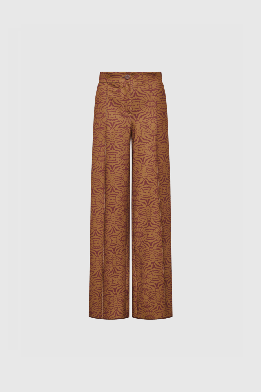 Hose in Camel mit Print in Bordeaux