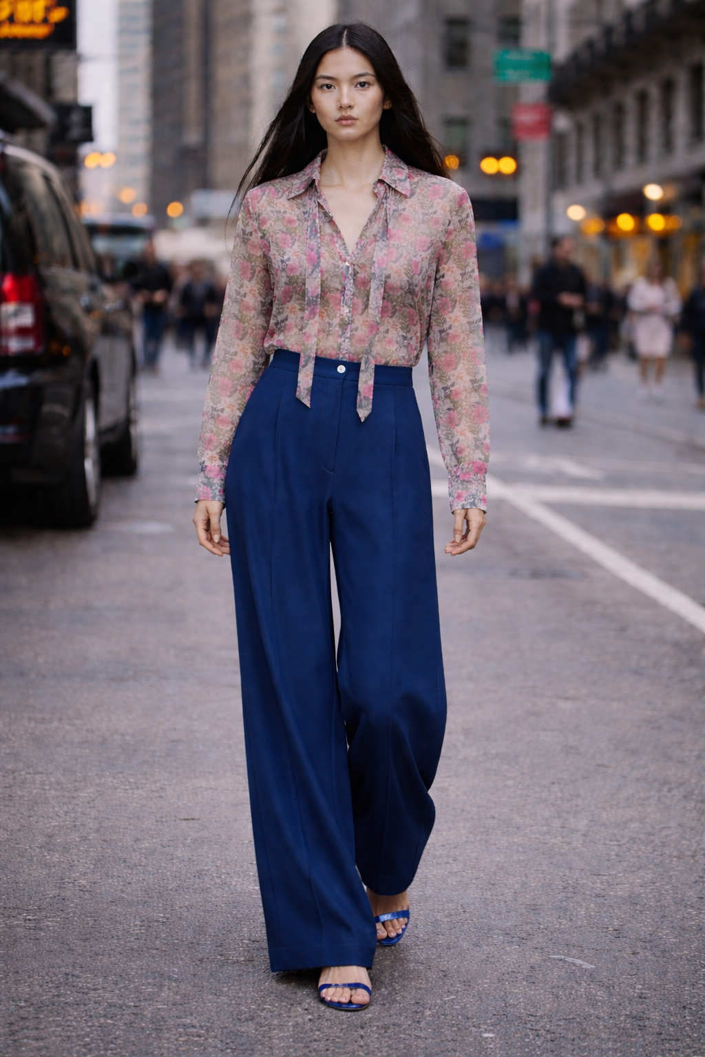 2026_Sommer_Boscana_Hose_Weite-Hose-aus-Merinowolle-in-Dunkelblau_Modelfoto_Streetstyle