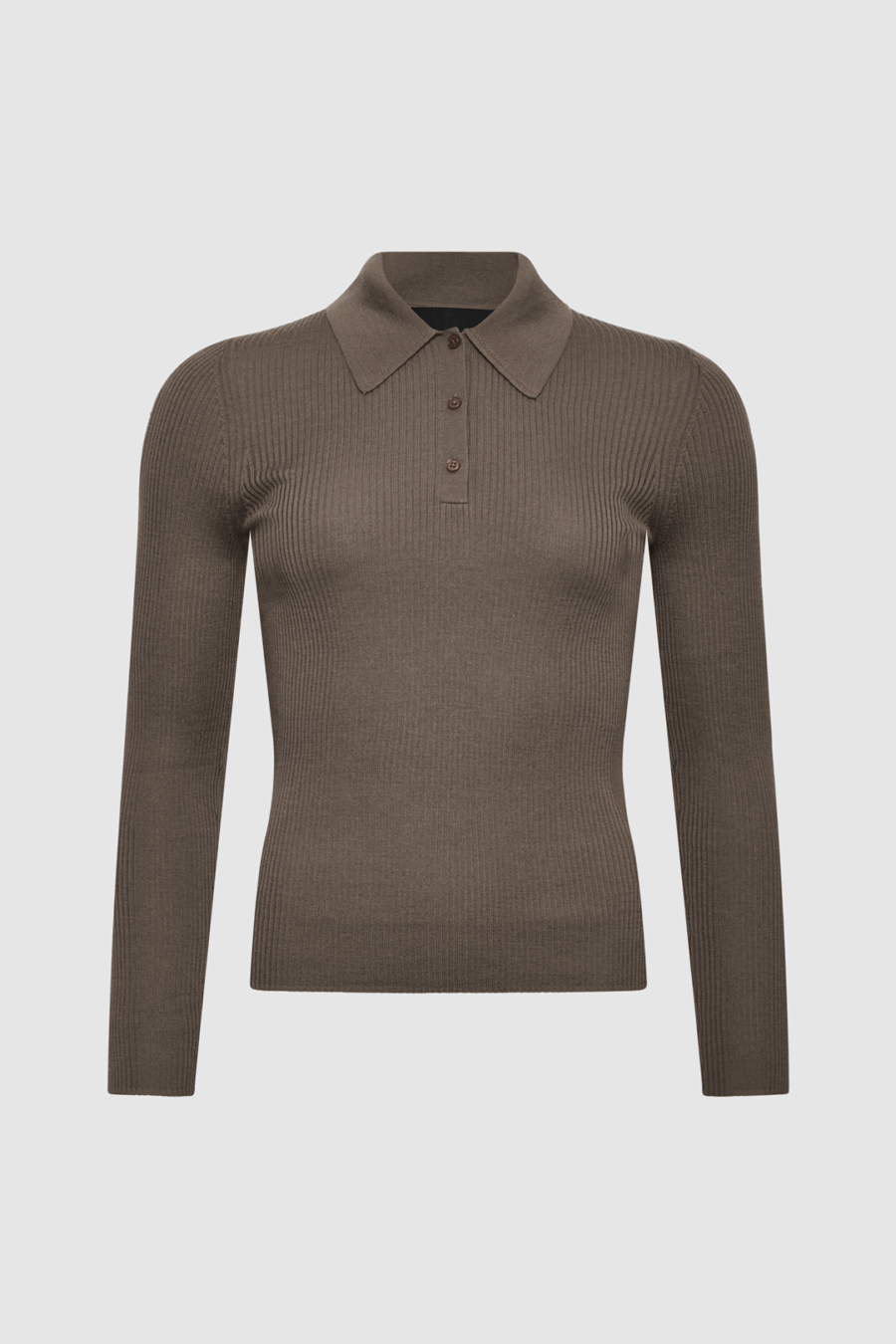 Polo-Pullover aus gerippter Merinowolle in Olive