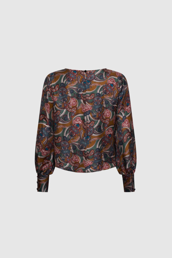 Bluse, Seide Print, braun, grün, Seidenbluse