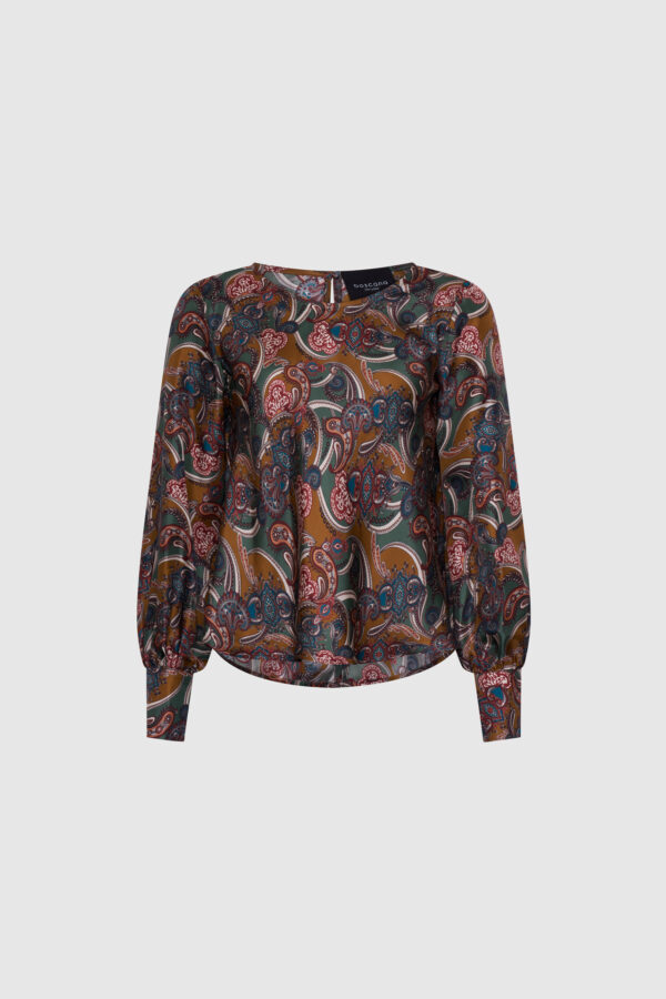 Bluse, Seide Print, braun, grün, Seidenbluse