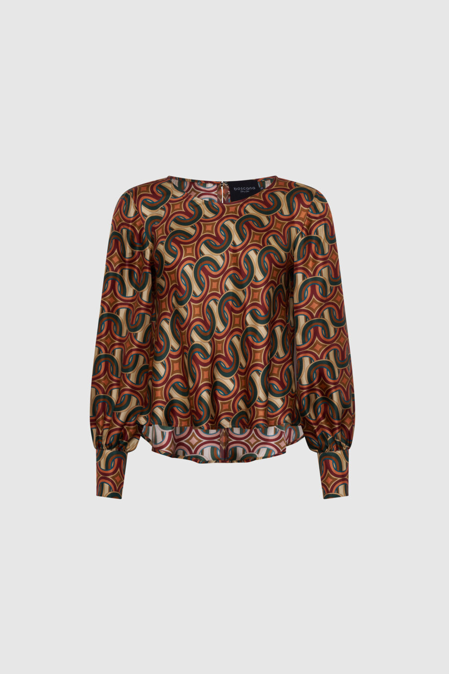 Bluse, Seide Print, braun, grün, Seidenbluse