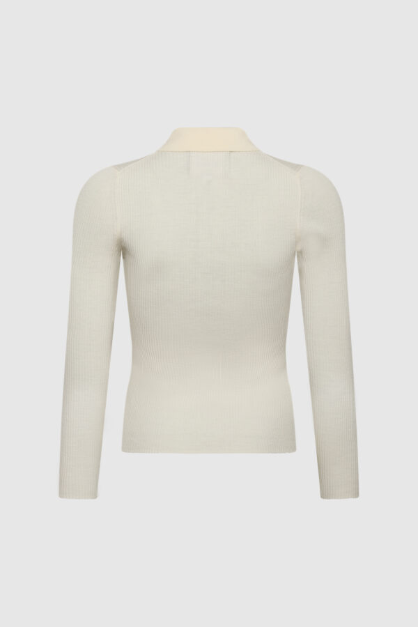 Polo-Pullover aus gerippter Merinowolle in Creme – Bild 2