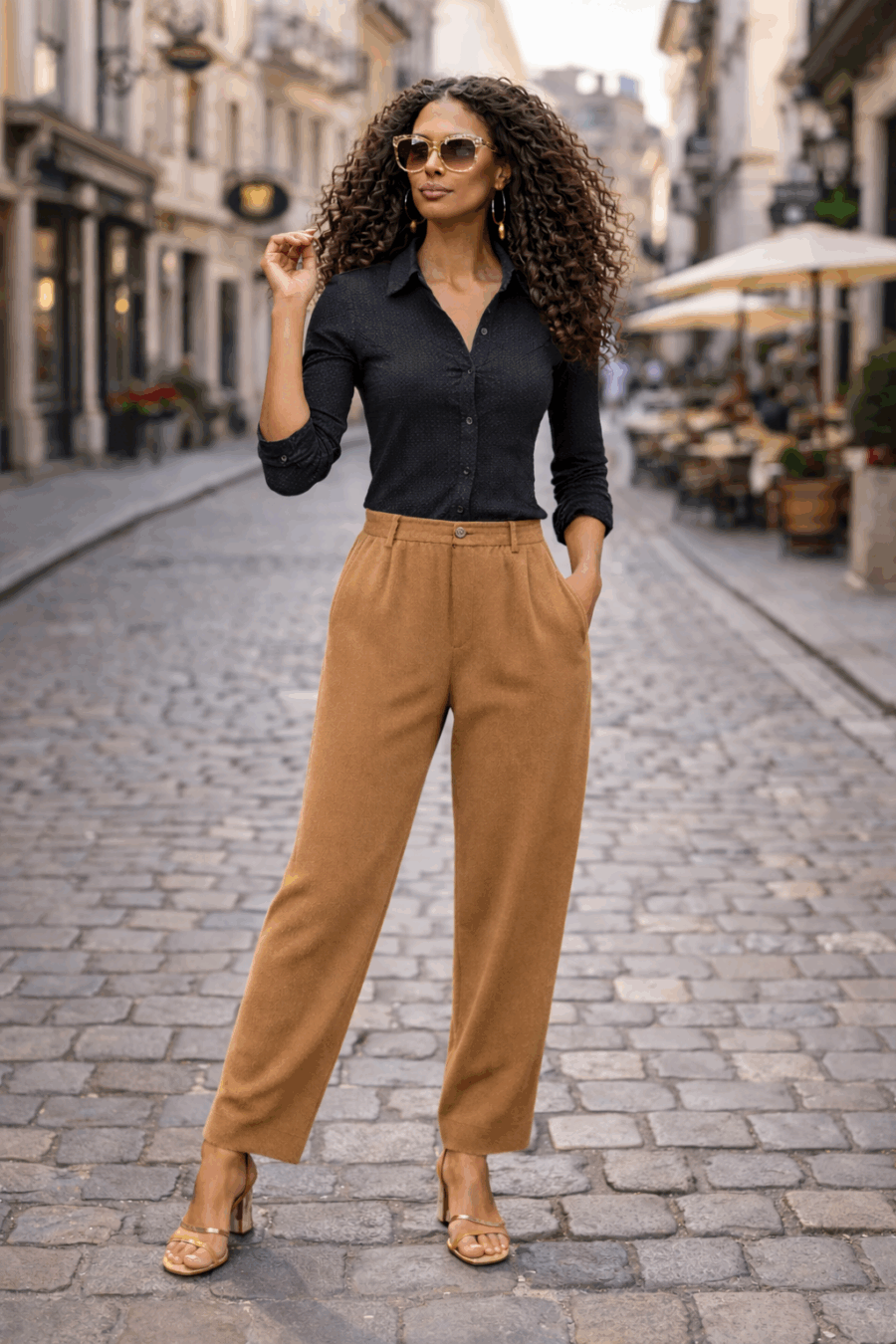 Bluse aus einem elastischen Gewebe in Schwarz