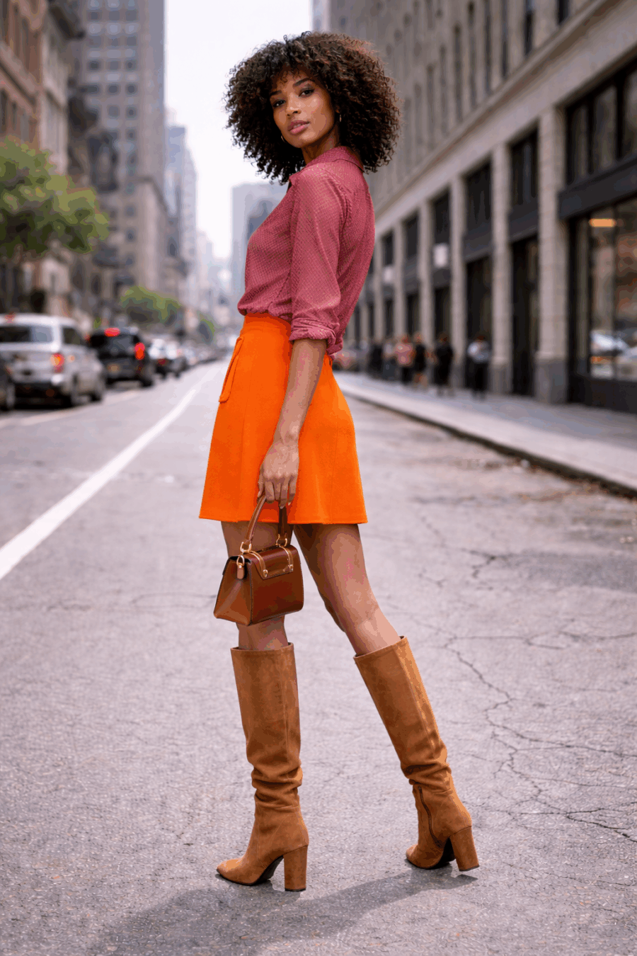 Knieumspielender Rock aus Merinowolle in Orange