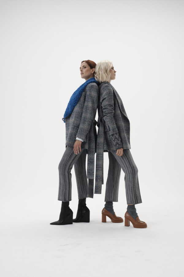Wolljacke kariert in blau-grau-Nuancen, Wolljacke, Damenjacke, karierte Jacke