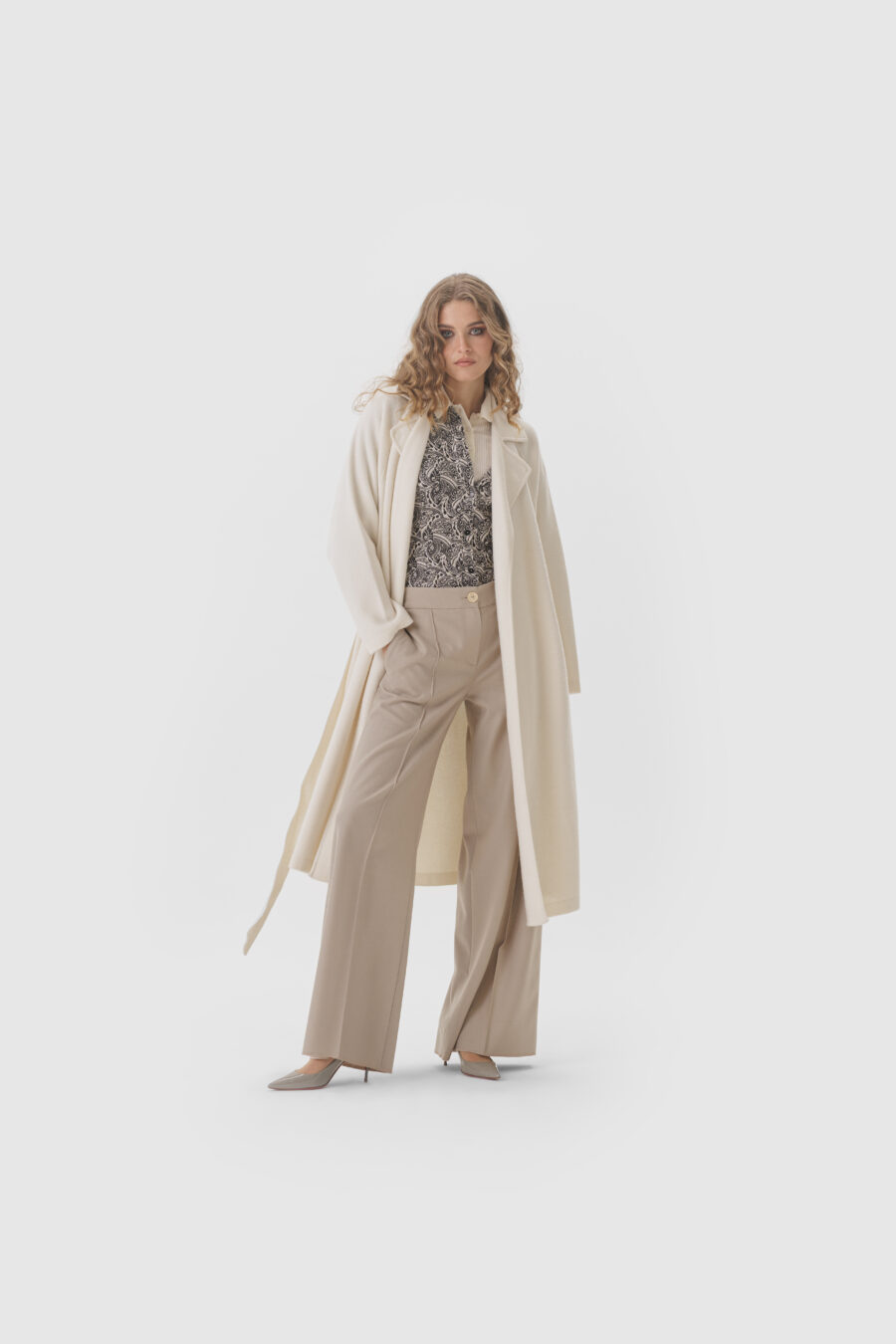 Kaschmir Mantel Damen Creme Vorderansicht