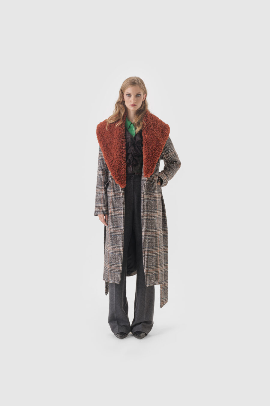 Wollmantel kariert in braun-grau-Nuancen Unisex Women Herren