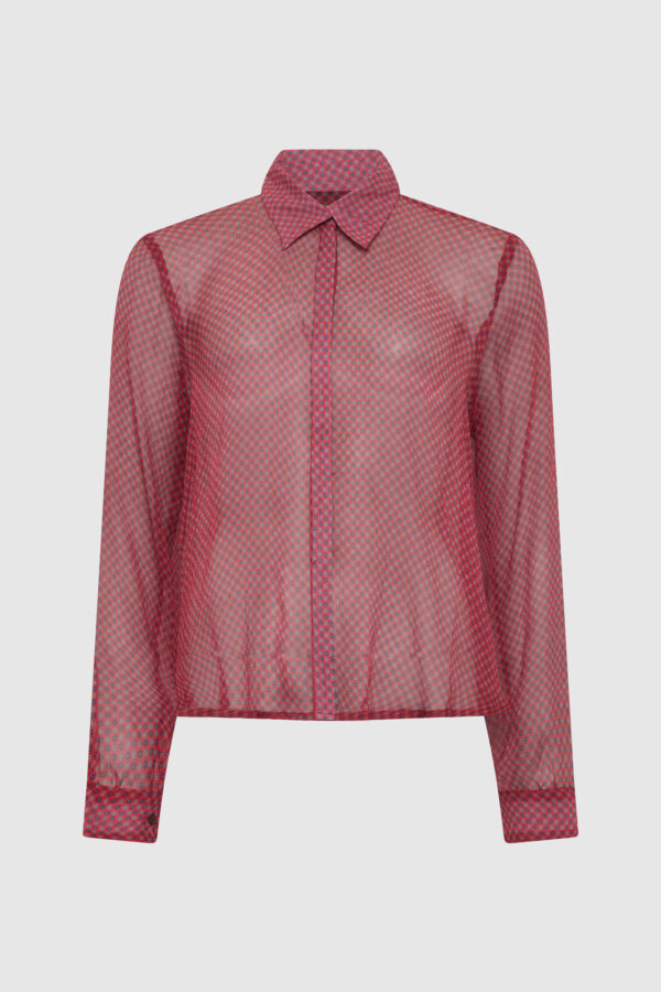 Seidenbluse in Rot mit Blumen, transparente Bluse, Damenbluse