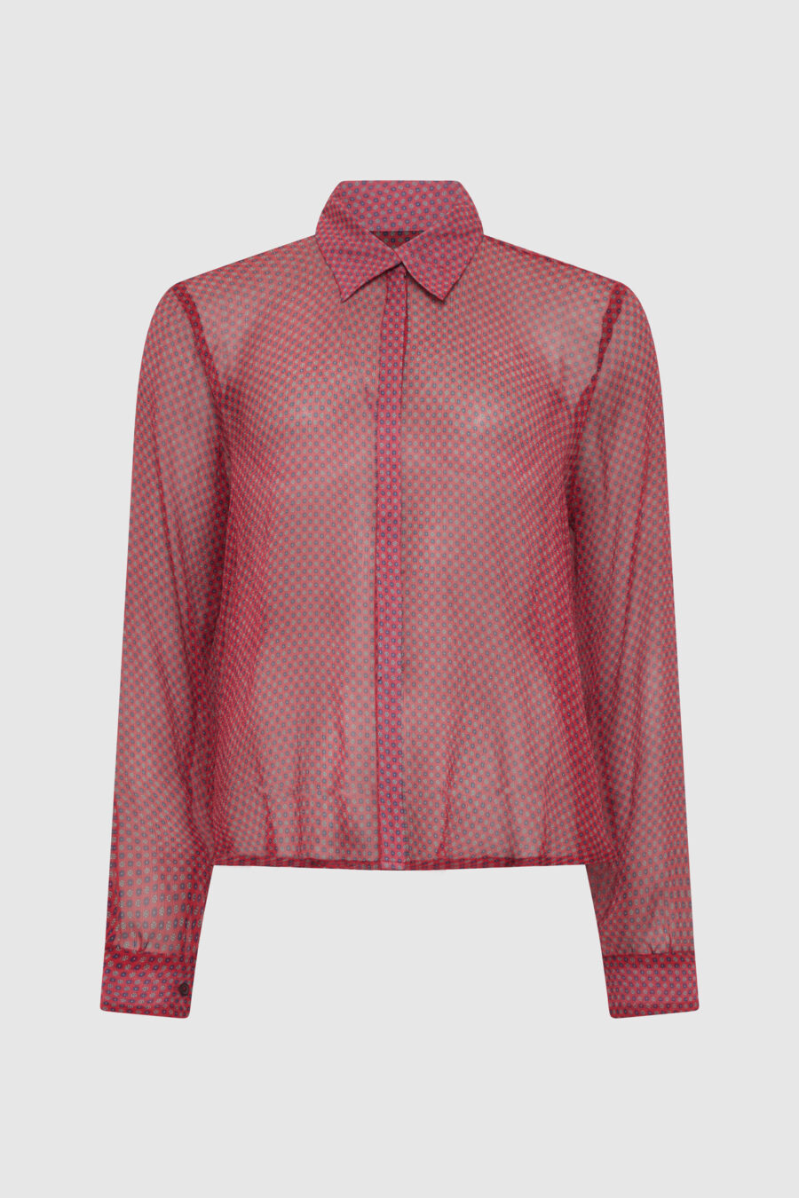 Seidenbluse in Rot mit Blumen, transparente Bluse, Damenbluse