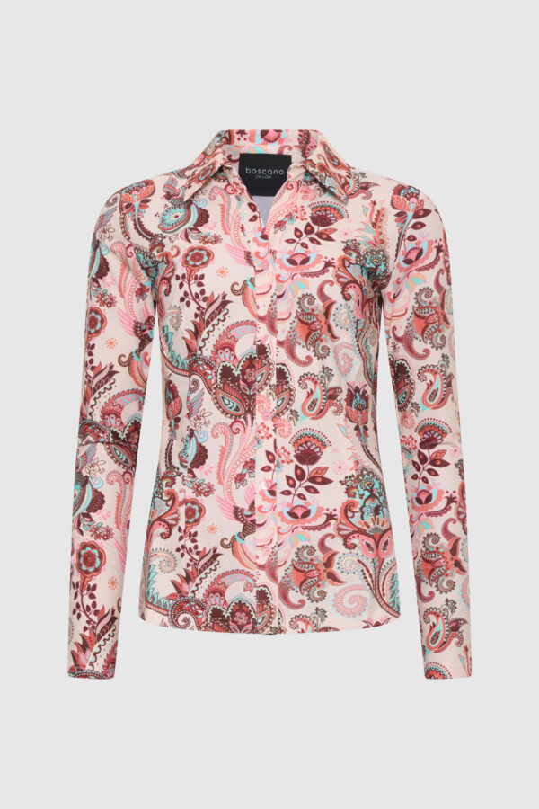 Bluse mit Muster, Damenbluse, Bluse aus elastischen Material, rosa, bordeaux