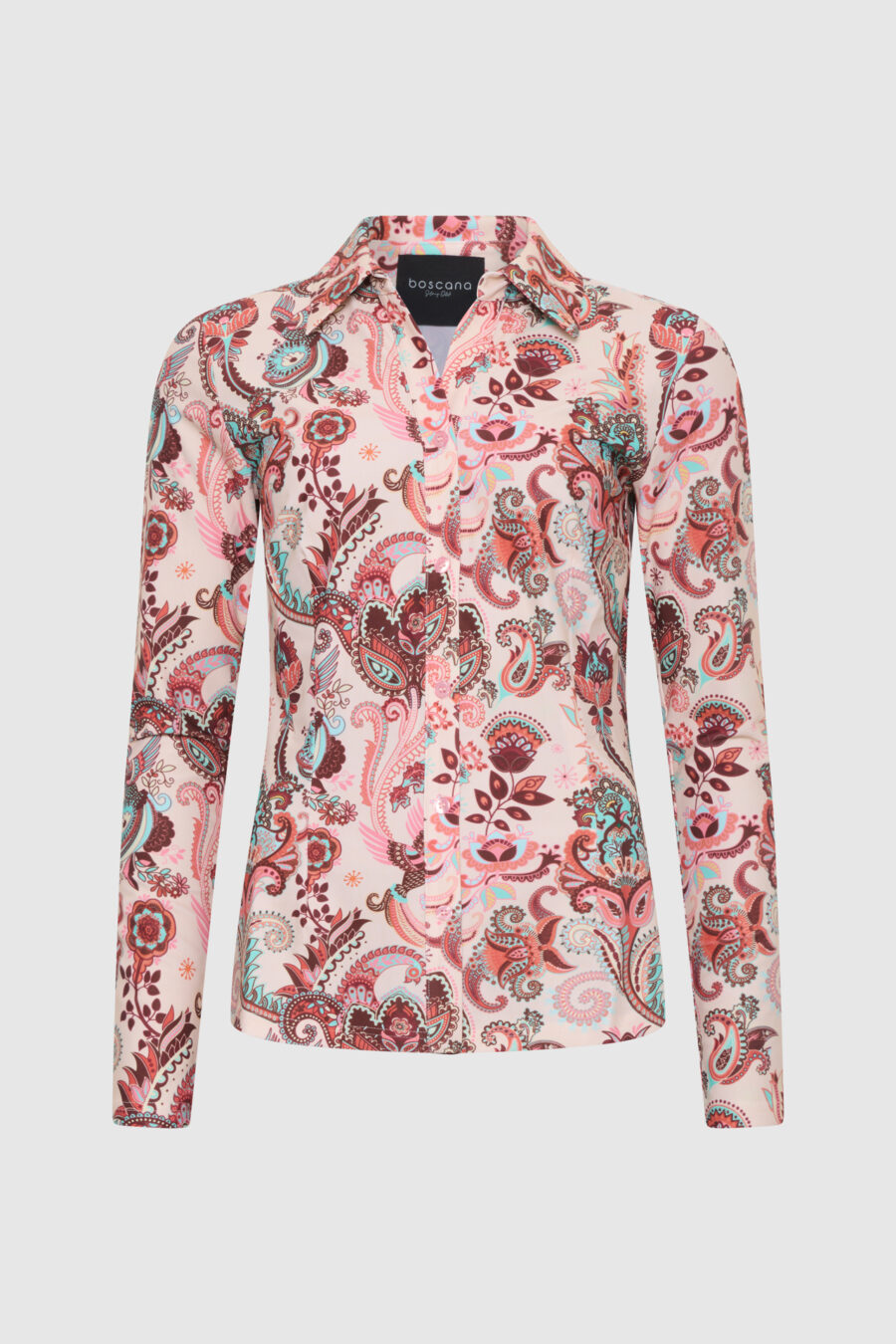 Bluse mit Muster, Damenbluse, Bluse aus elastischen Material, rosa, bordeaux