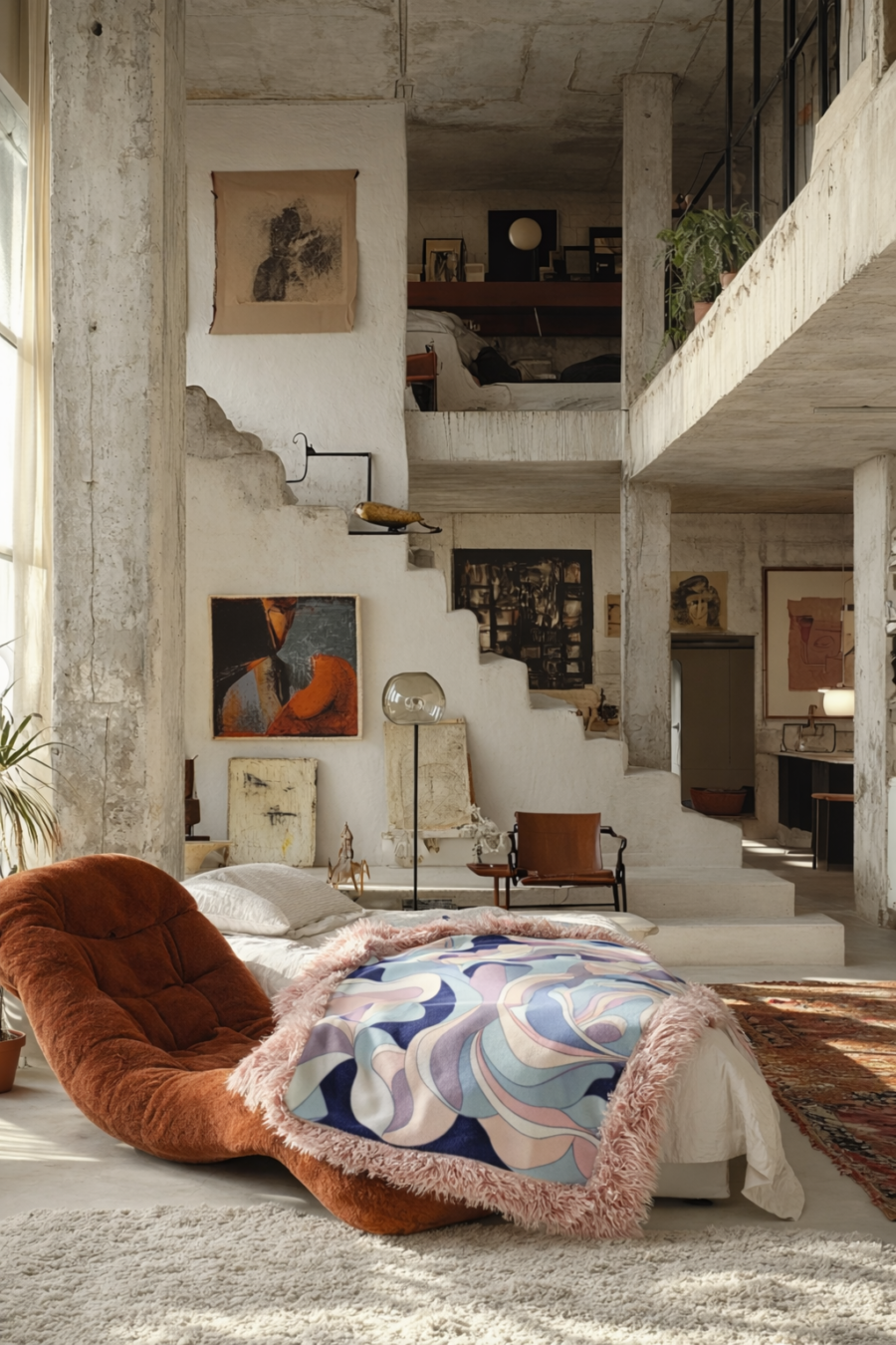 Decke mit Fell und Seide