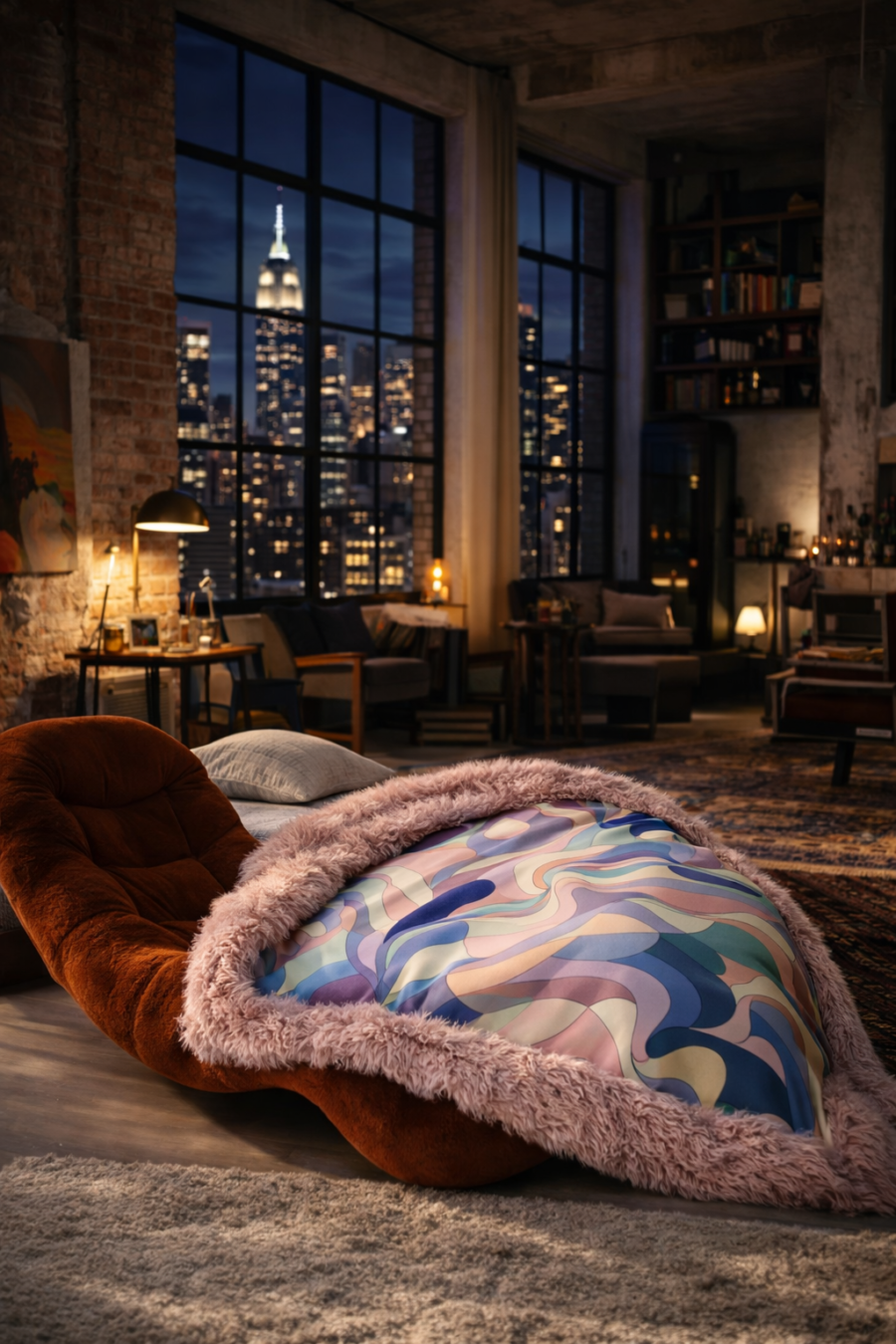 Decke mit Fell und Seide