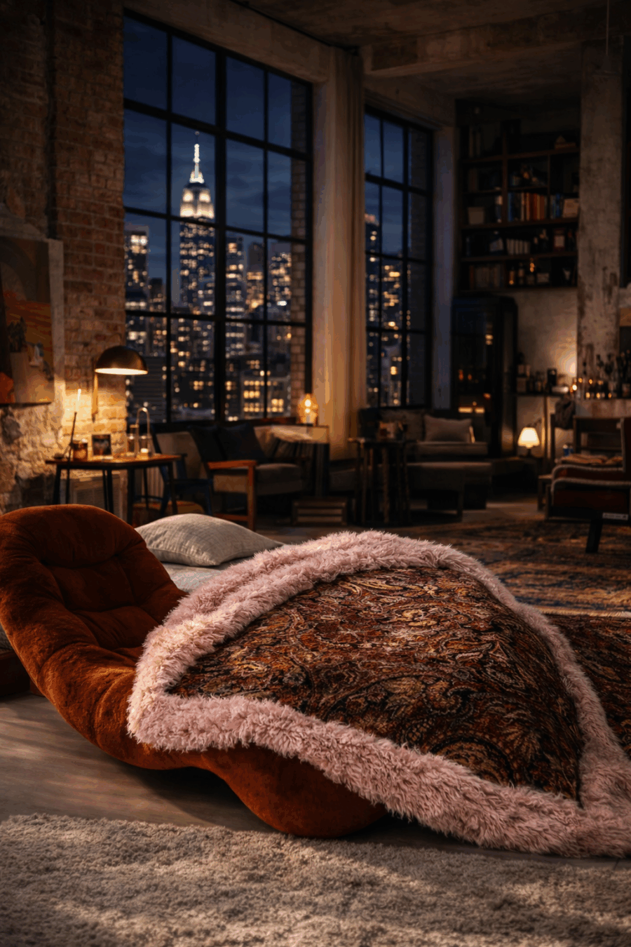 Decke, Tagesdecke, Kuscheldecke mit Seide, Decke mit Fell und Seide