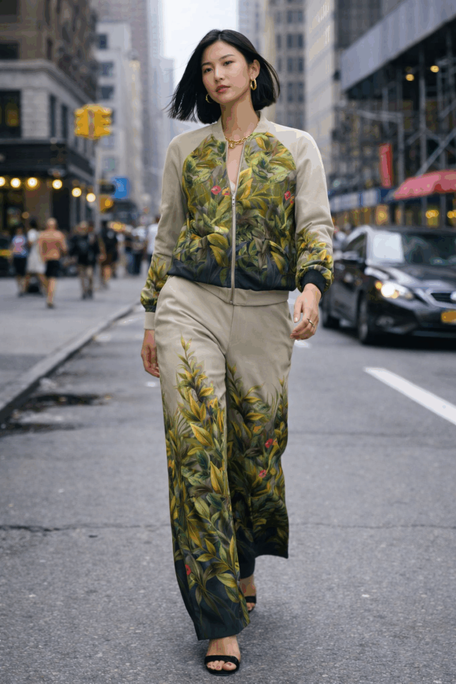 2026_Sommer_Boscana_Hose_Freizeithose-im-floralen-Design-Olive_Modelfoto_Streetstyle