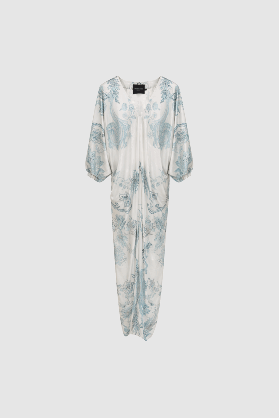 Seidentunika mit floralem Print in Weiß und Hellblau