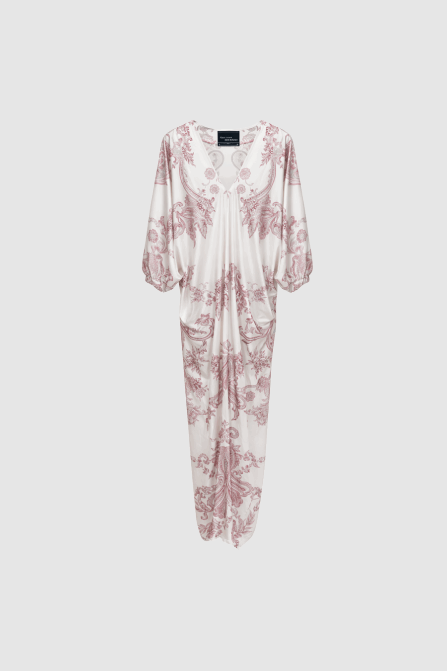 Seidentunika mit floralem Print in Weiß und Rosé