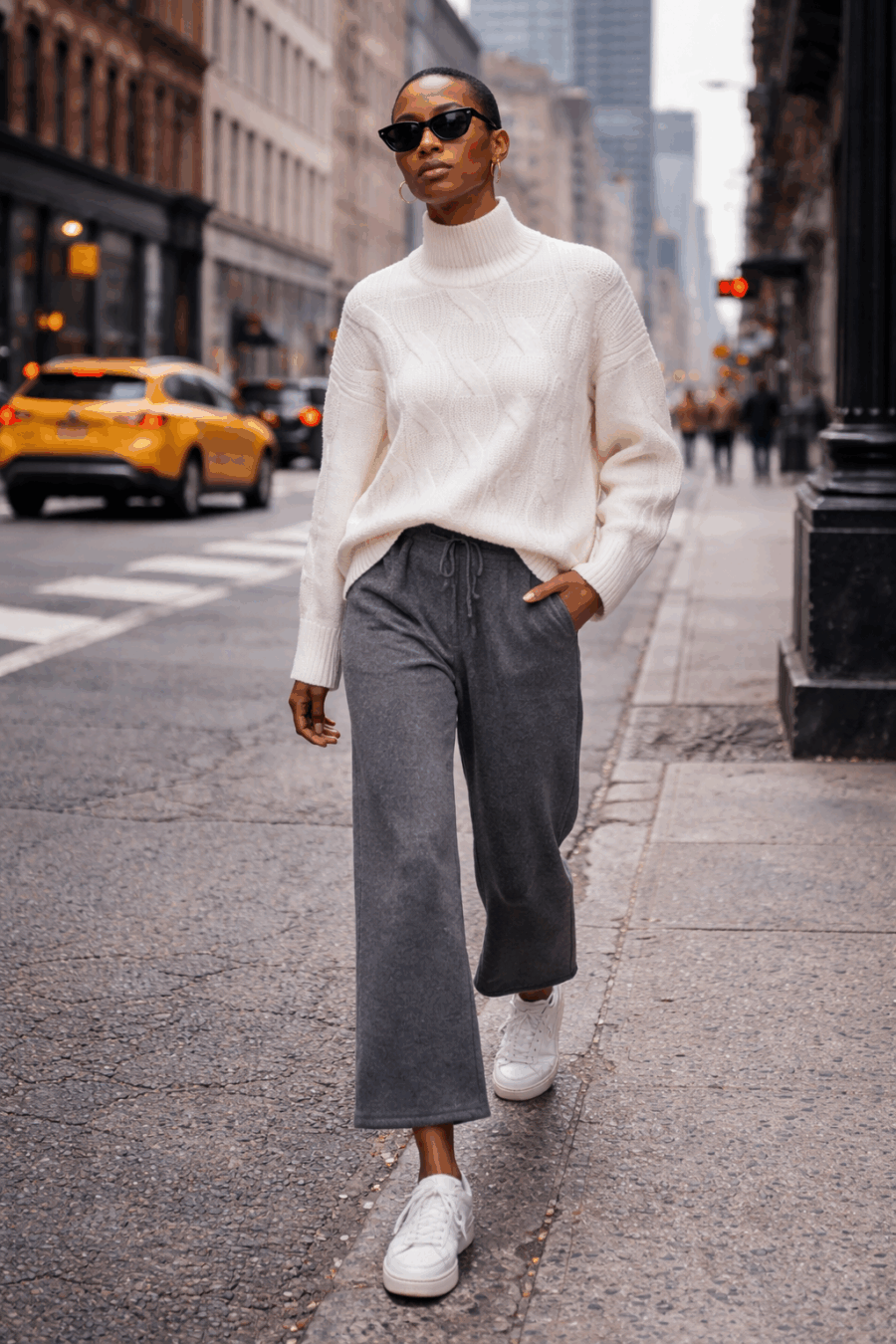 Oversized Kaschmir Pullover weiß mit Zopfmuster – Vorderansicht