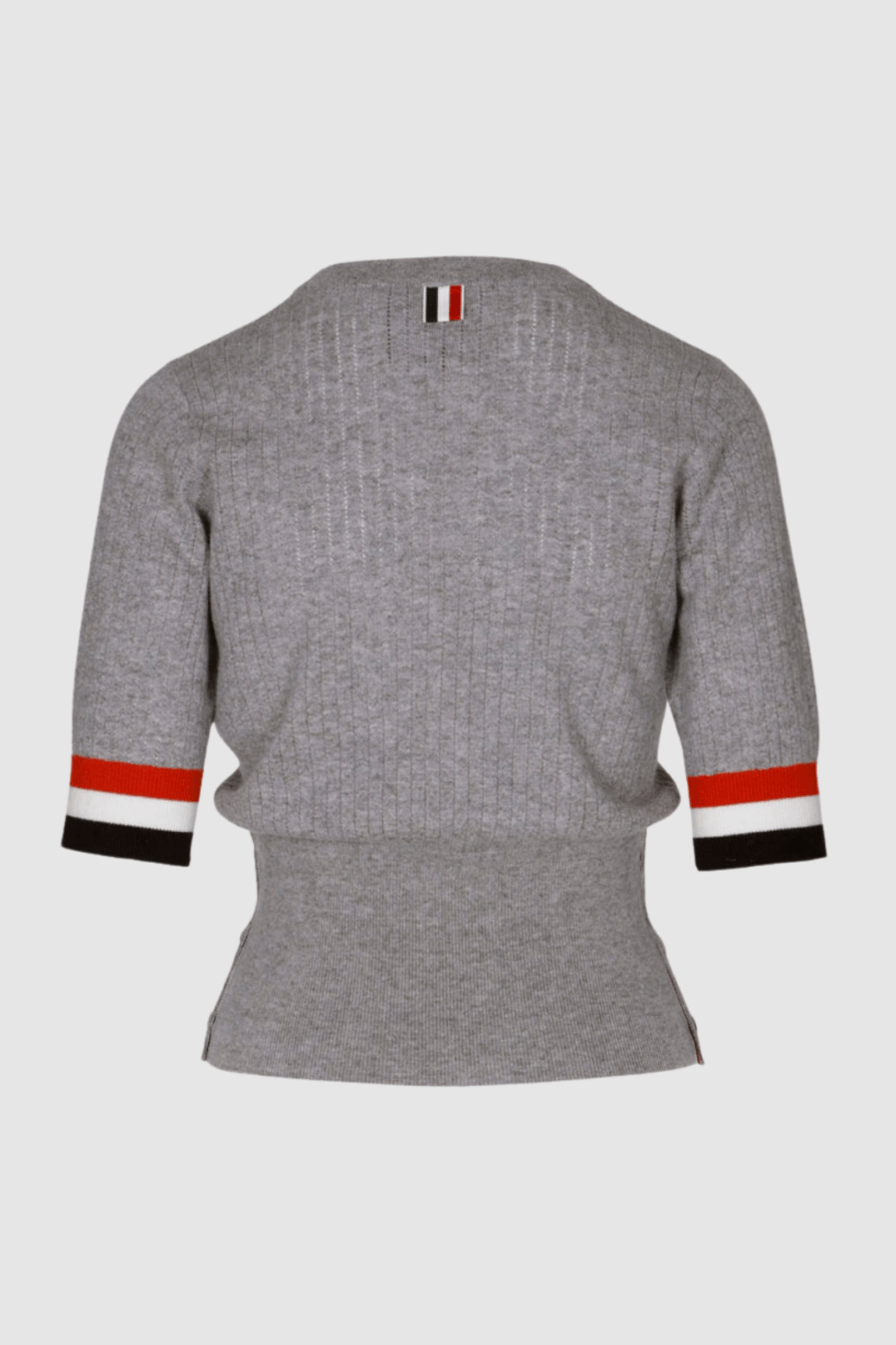 Kaschmir-Kurzarmpullover-in-Grau-mit-Kontrastdetails-Back