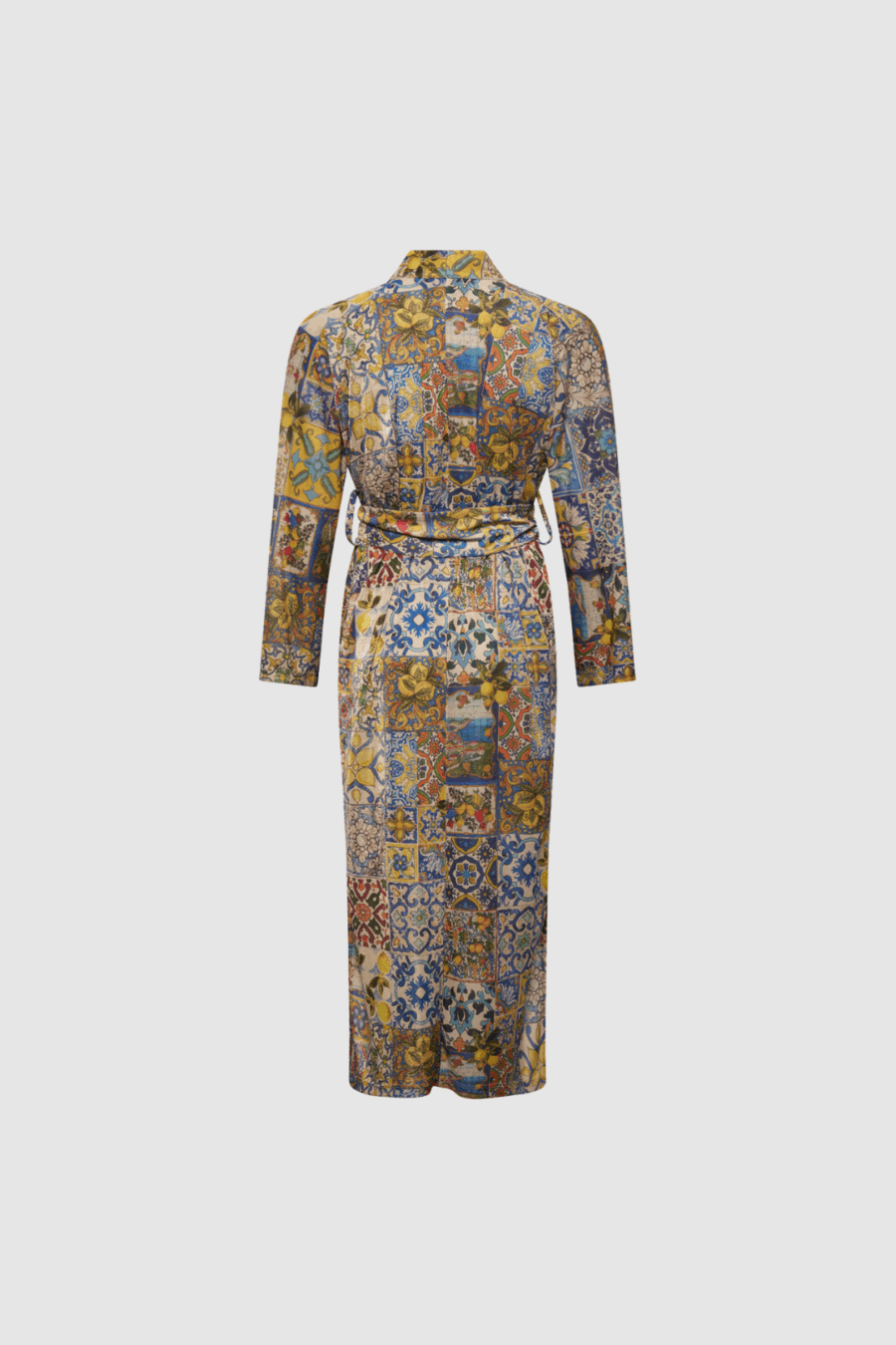 Langer Kimono mit Mosaik-Patchwork-Print in Gelb und Blau Back