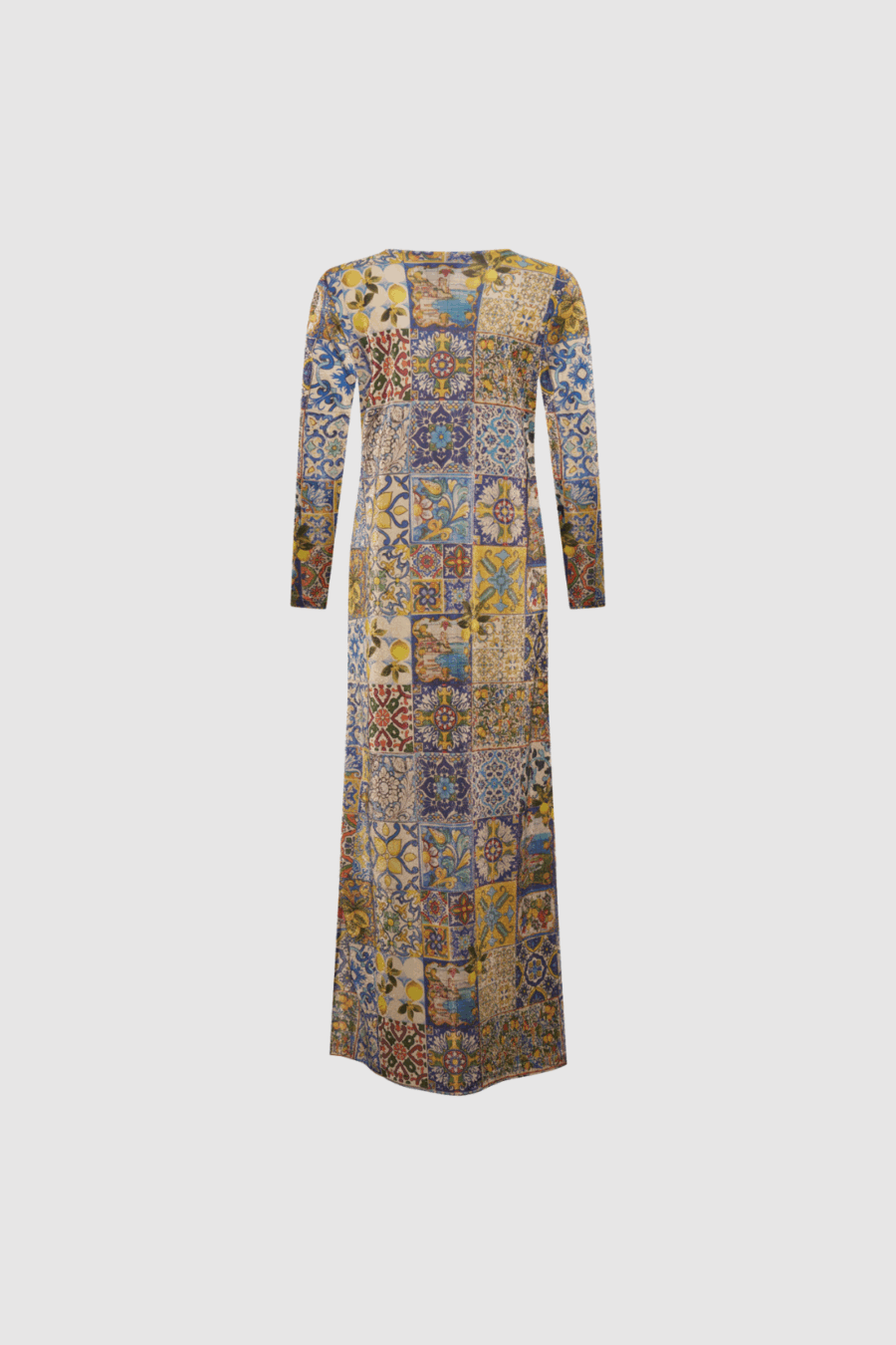 Maxikleid mit Mosaik-Patchwork-Print in Gelb und Blau Back