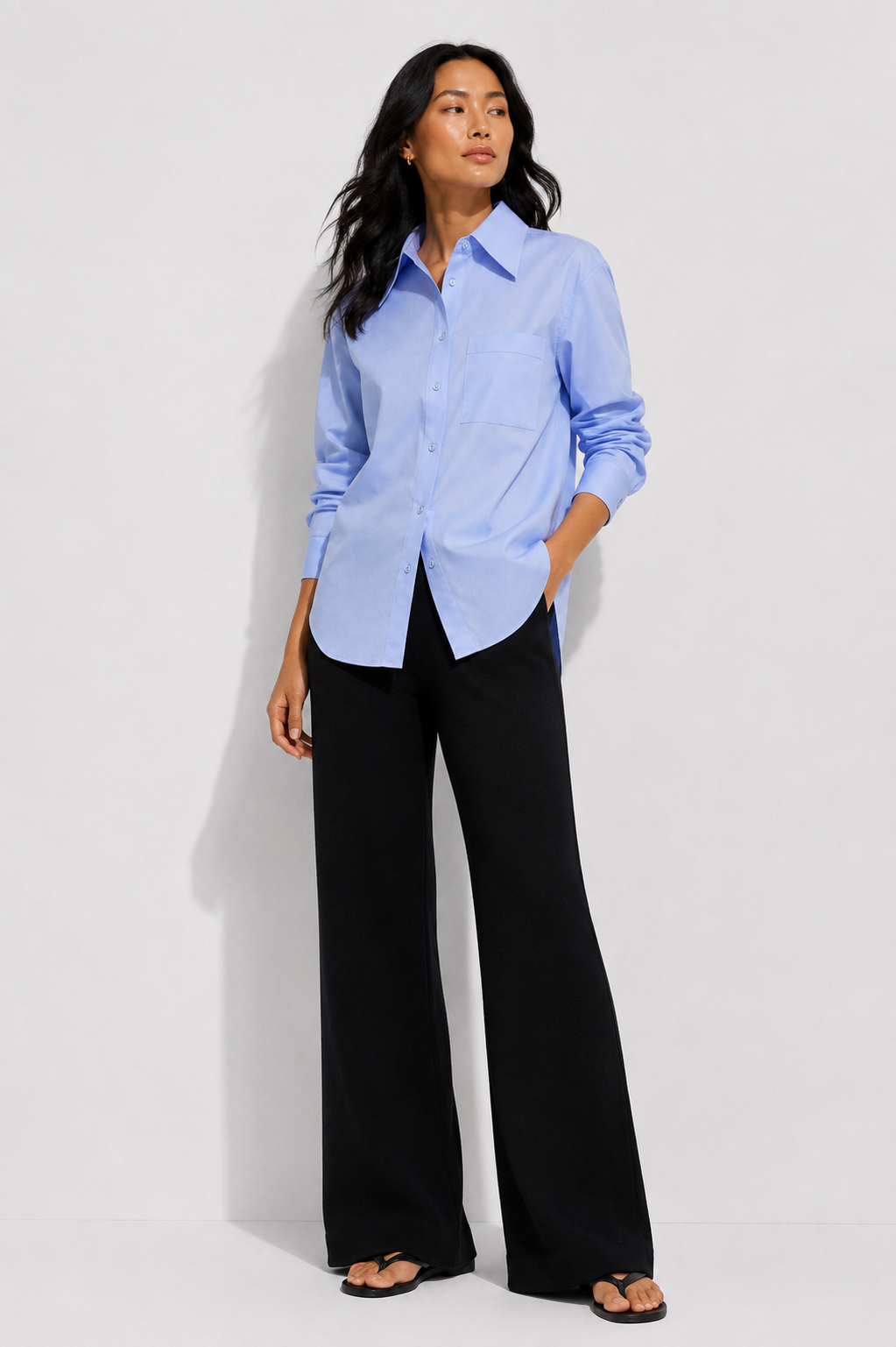 Oversized Baumwollbluse in Blau