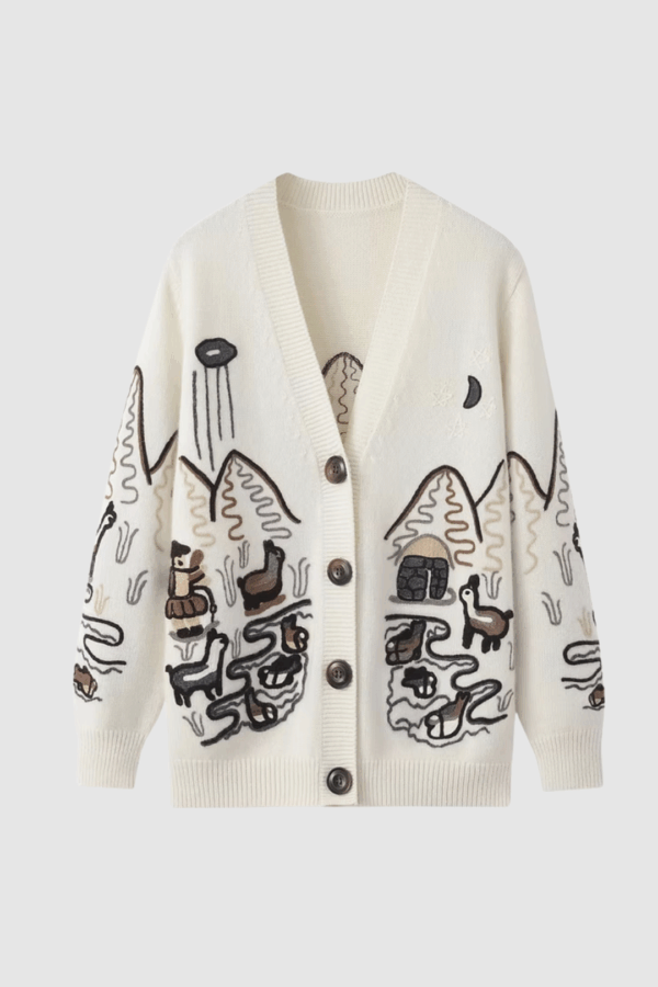 Luxuriöse Jacke aus Kaschmir  in Off White bestickt