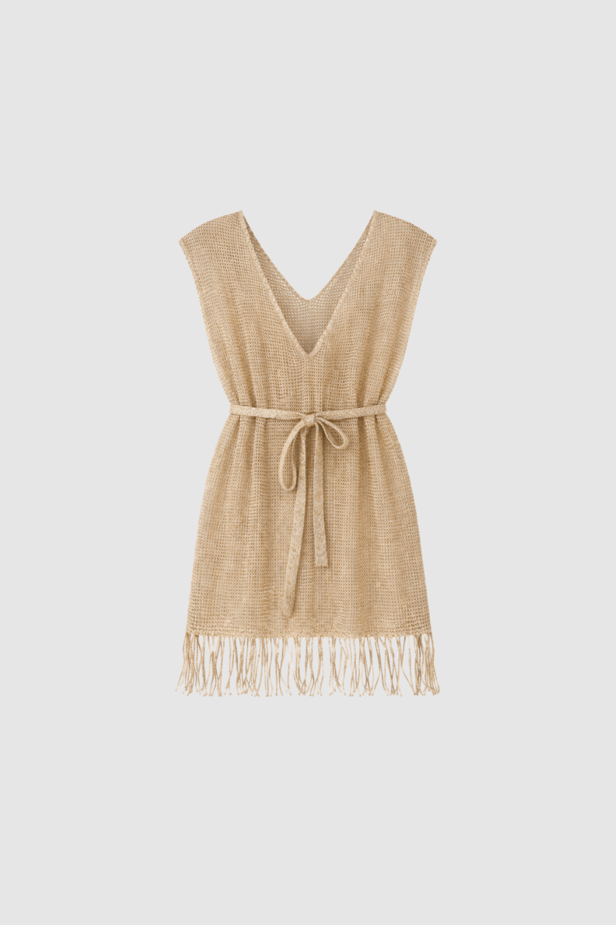 258182_2026_Sommer_Boscana_Kleider_Tunika-mit-Fransen-in-Beige-mit-goldenen-Lurexfaden