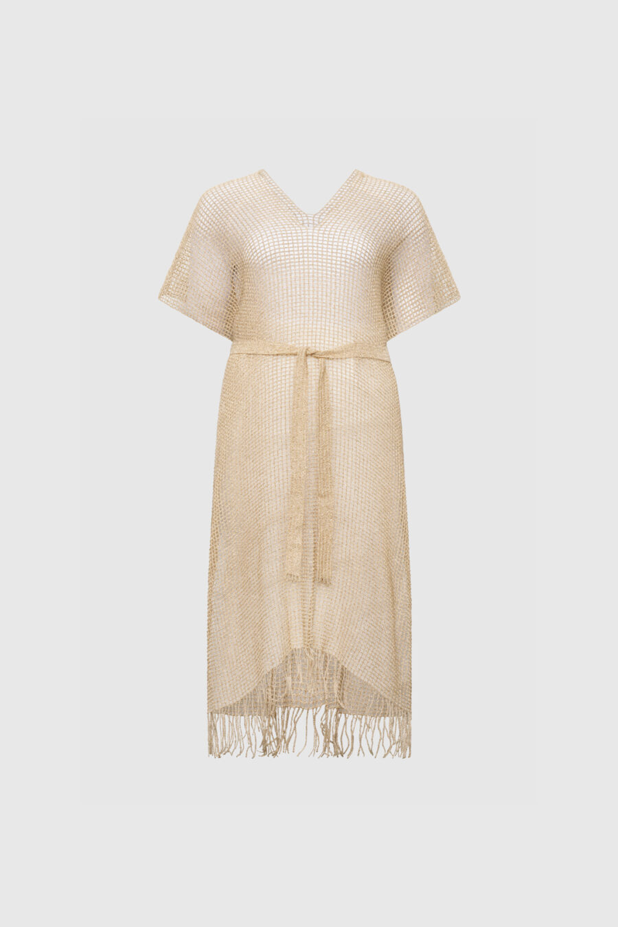 Tunika mit Fransen in Beige mit goldenen Lurexfaden