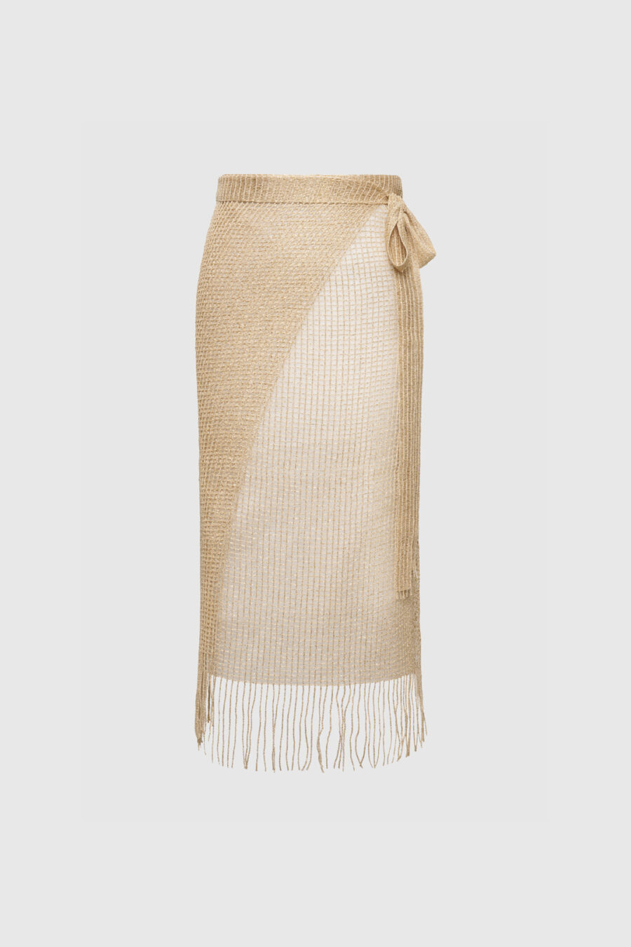 Wickelrock mit Fransen in Beige mit goldenen Lurexfaden