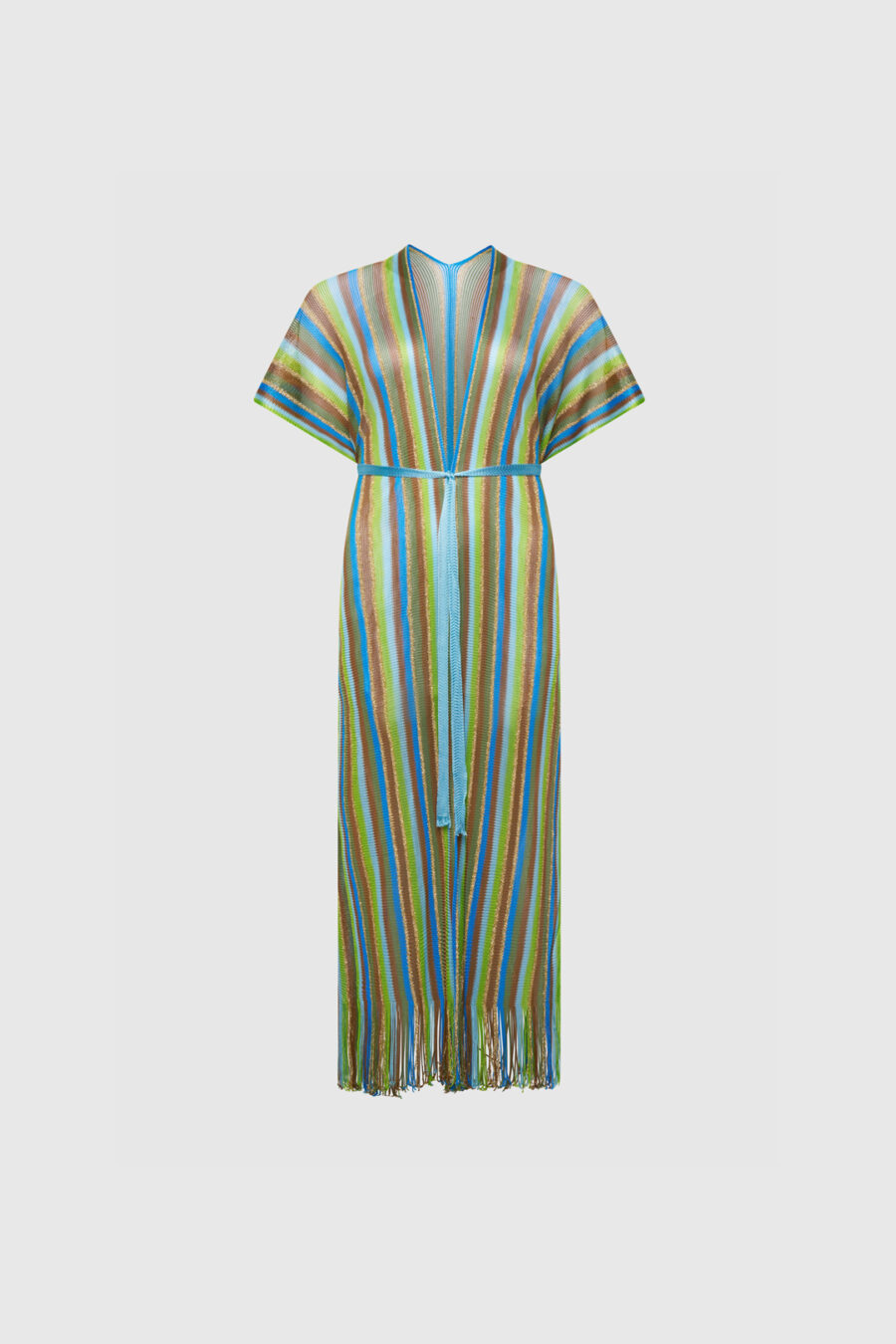 Poncho mit Fransen in Blau, Grün, Gold und Braun