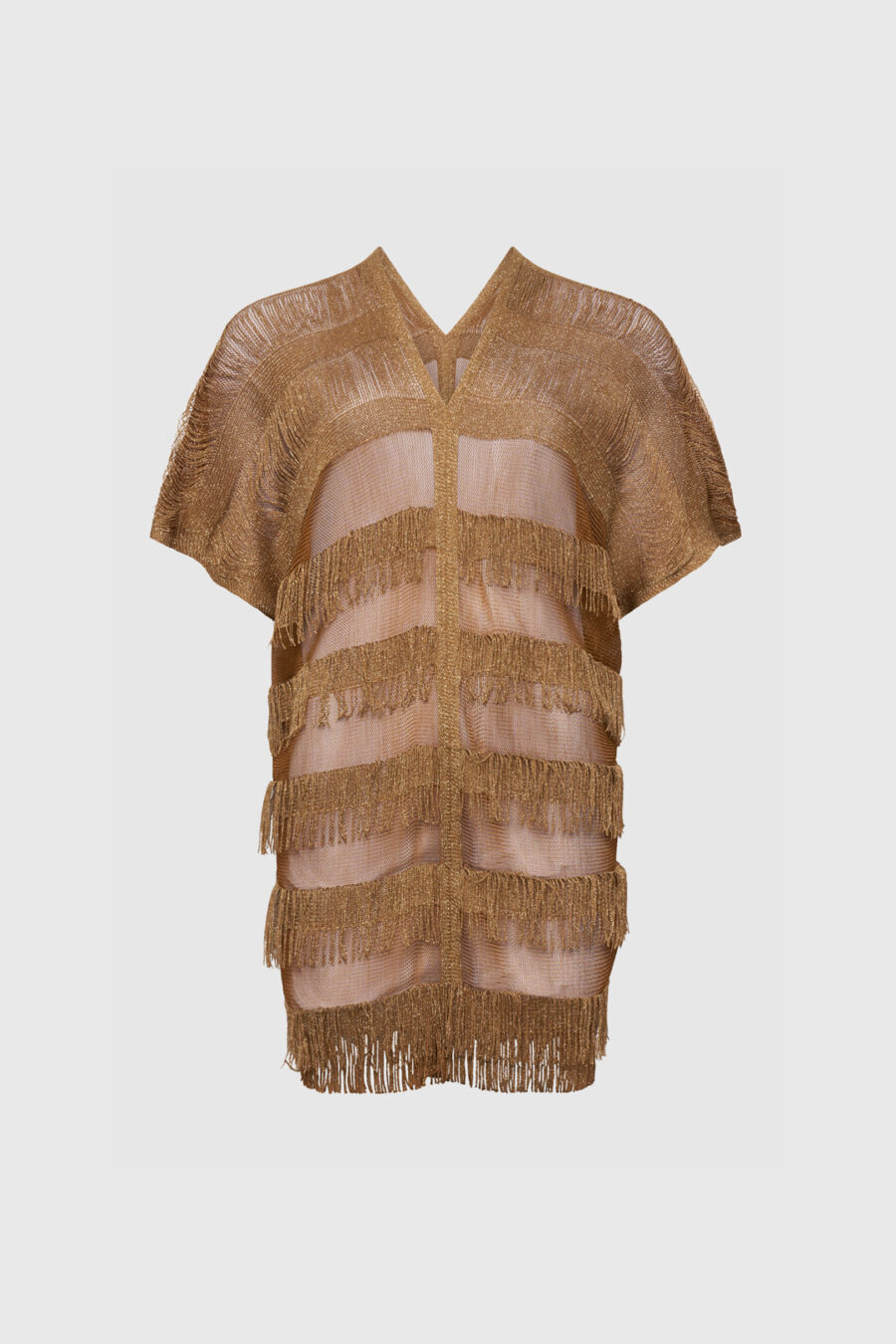 Tunika mit Fransen in Braun-Gold mit goldenen Lurexfaden