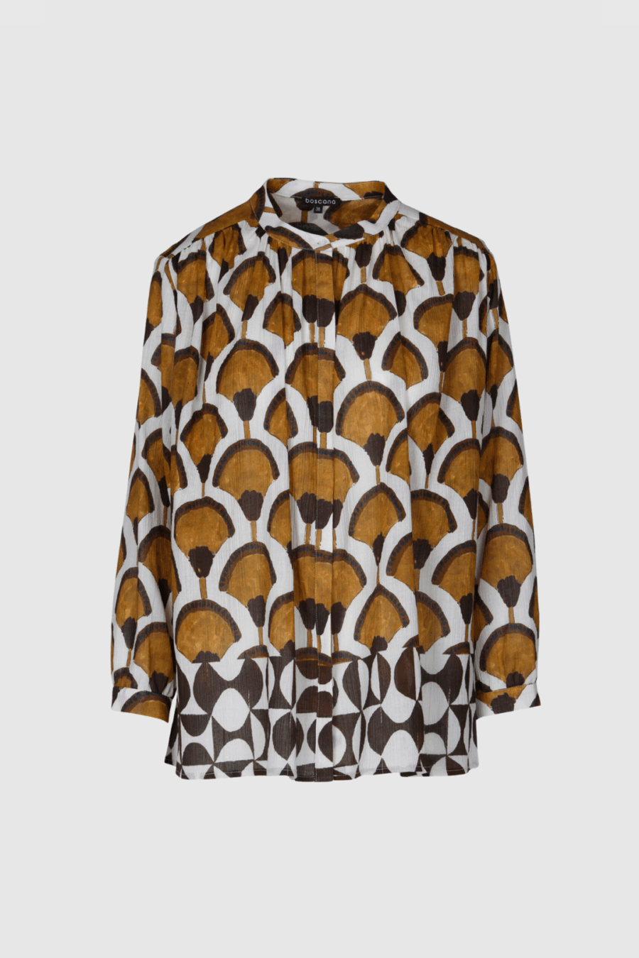 Oversize Baumwollbluse mit grafischem Print in Gelb und Braun