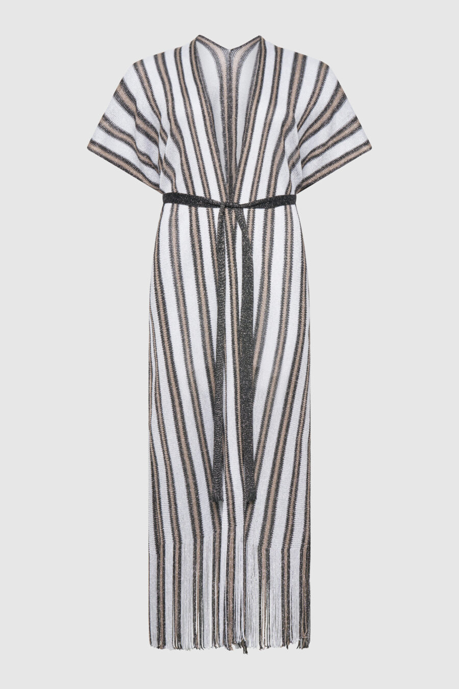 Poncho gestrickt Silber, Schwarz und Multicolor-Akzente