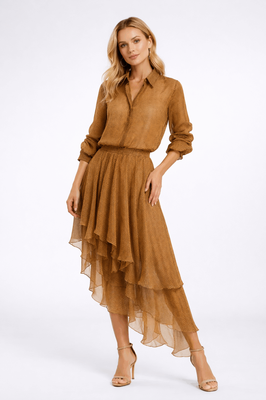 Seidenrock mit asymmetrischem Volant in Gelb