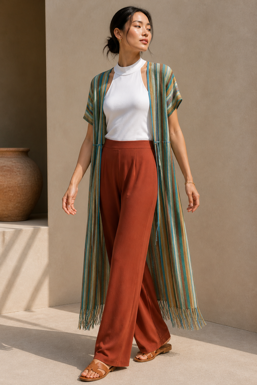 Ärmelloses Stricktop in Off-White