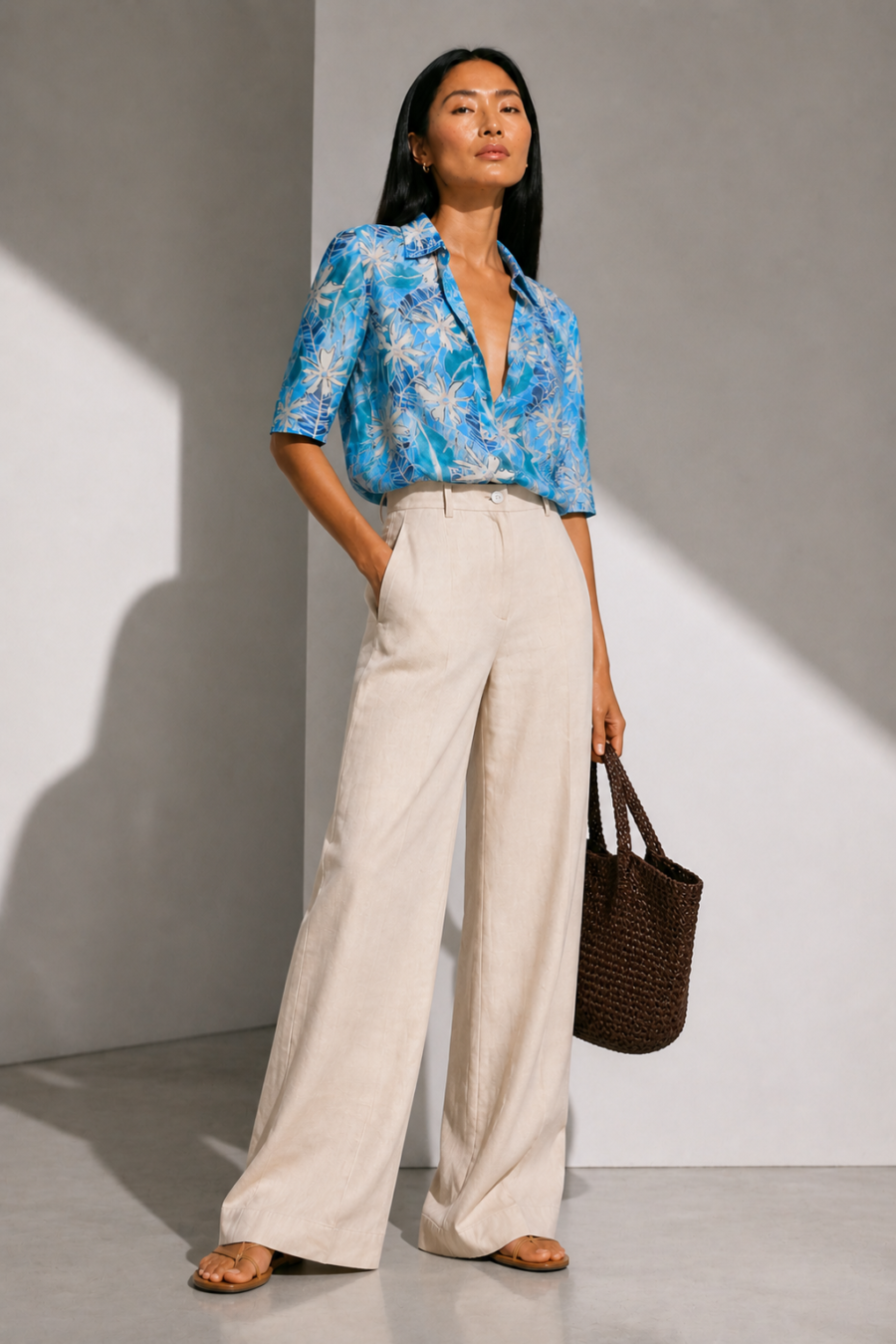 Transparente Polobluse in Blaunuancen