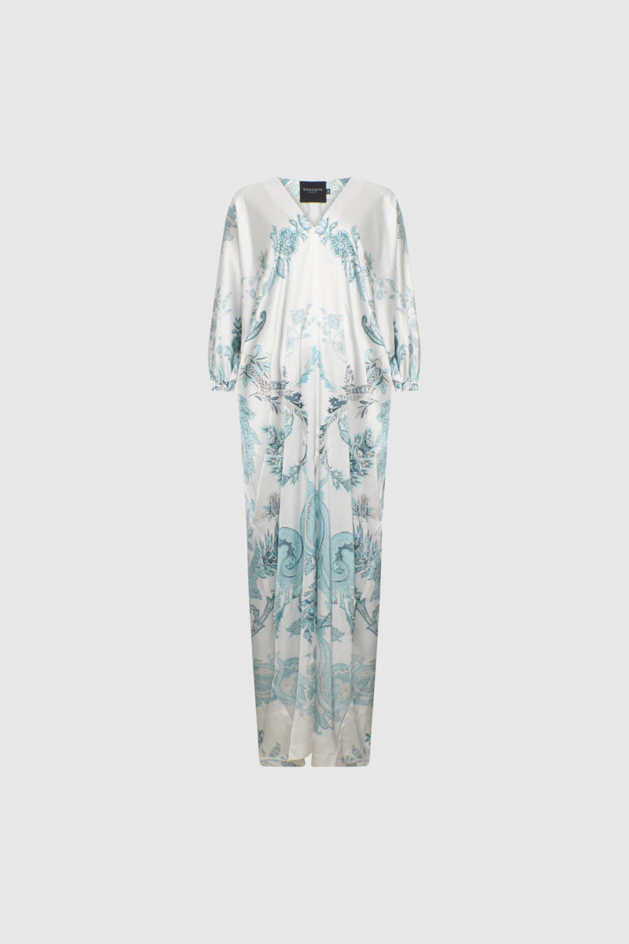Seidentunika mit floralem Print in Weiß und Hellblau