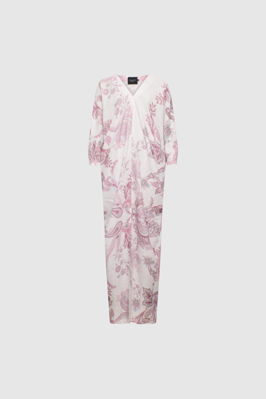 Tunika aus Leinen mit floralem Print in Weiß und Rosé